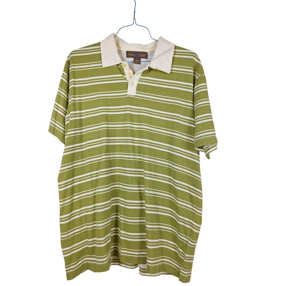 Men short sleeve Polo shirt large green and beige